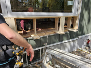 Window opening prepared for replacement (exterior view)