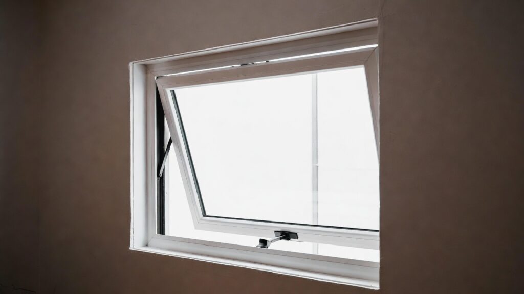 Top-hinged awning window partially open for ventilation.