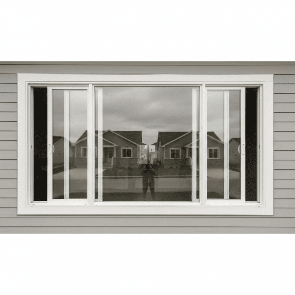End vent slider window with side vents open and fixed center pane