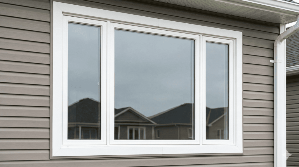 Fixed picture window installation on a home exterior