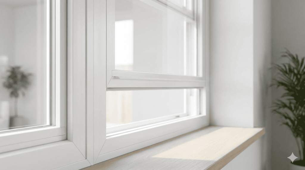 Single hung window installation detail showing frame and sash