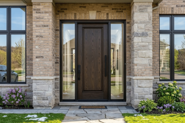 Modern fiberglass entry door installation in Aurora Ontario by Omega Universal